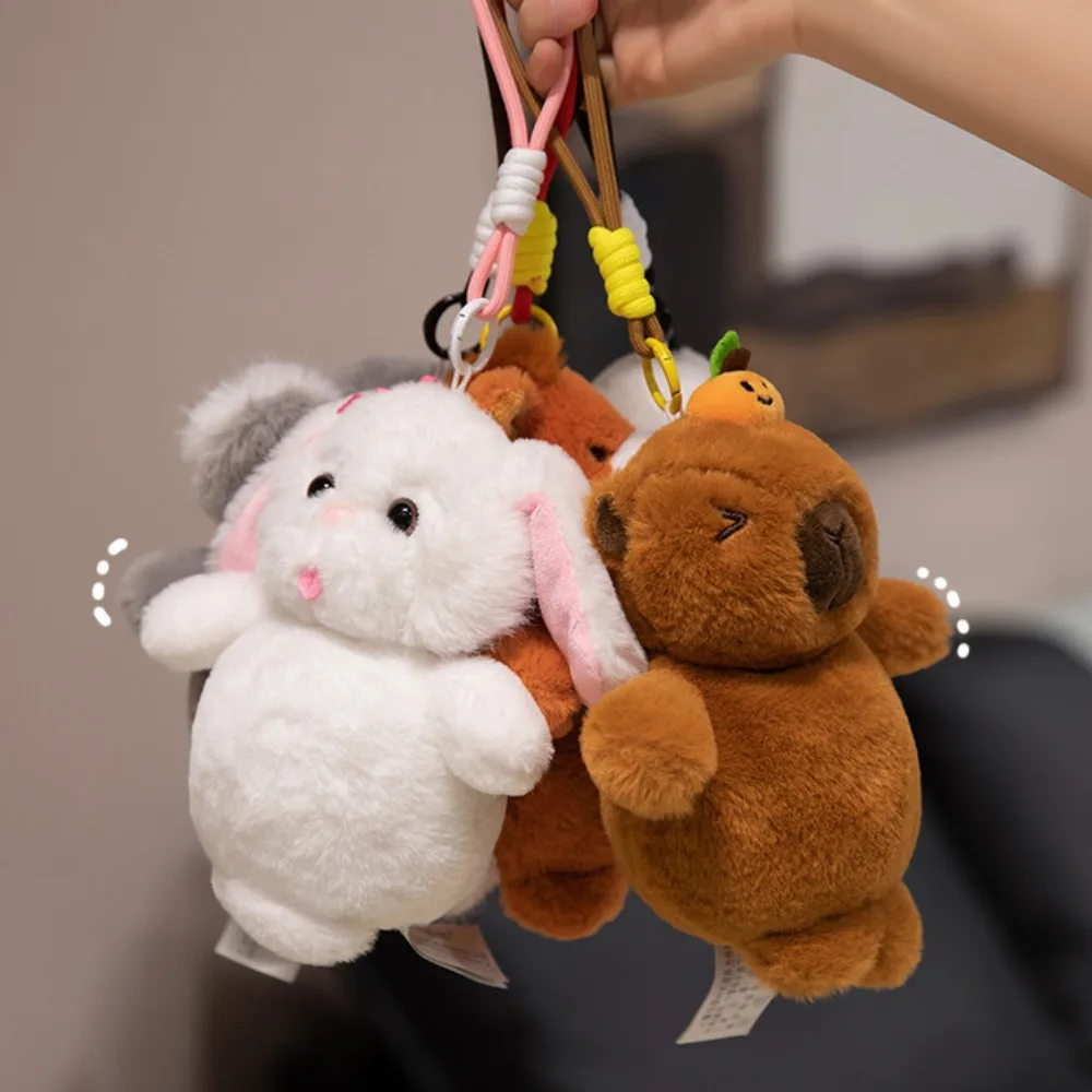 Cute Rabbit Capybara Plush Keychain Bear Raccoon Animal Doll Keychain Comfort Soft Plush Toys Small Pendant Kids Gifts