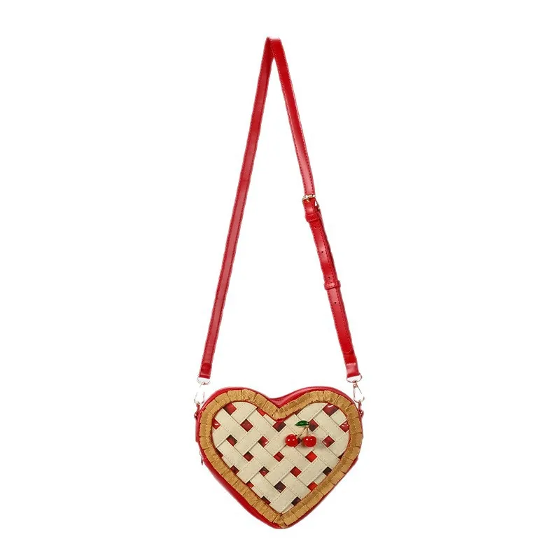 Sweet Love Hearts Shaped Crossbody Bag for Women Cute Cherry Ornament Red Shoulder Bags for Girls Funny Small Phone Purses