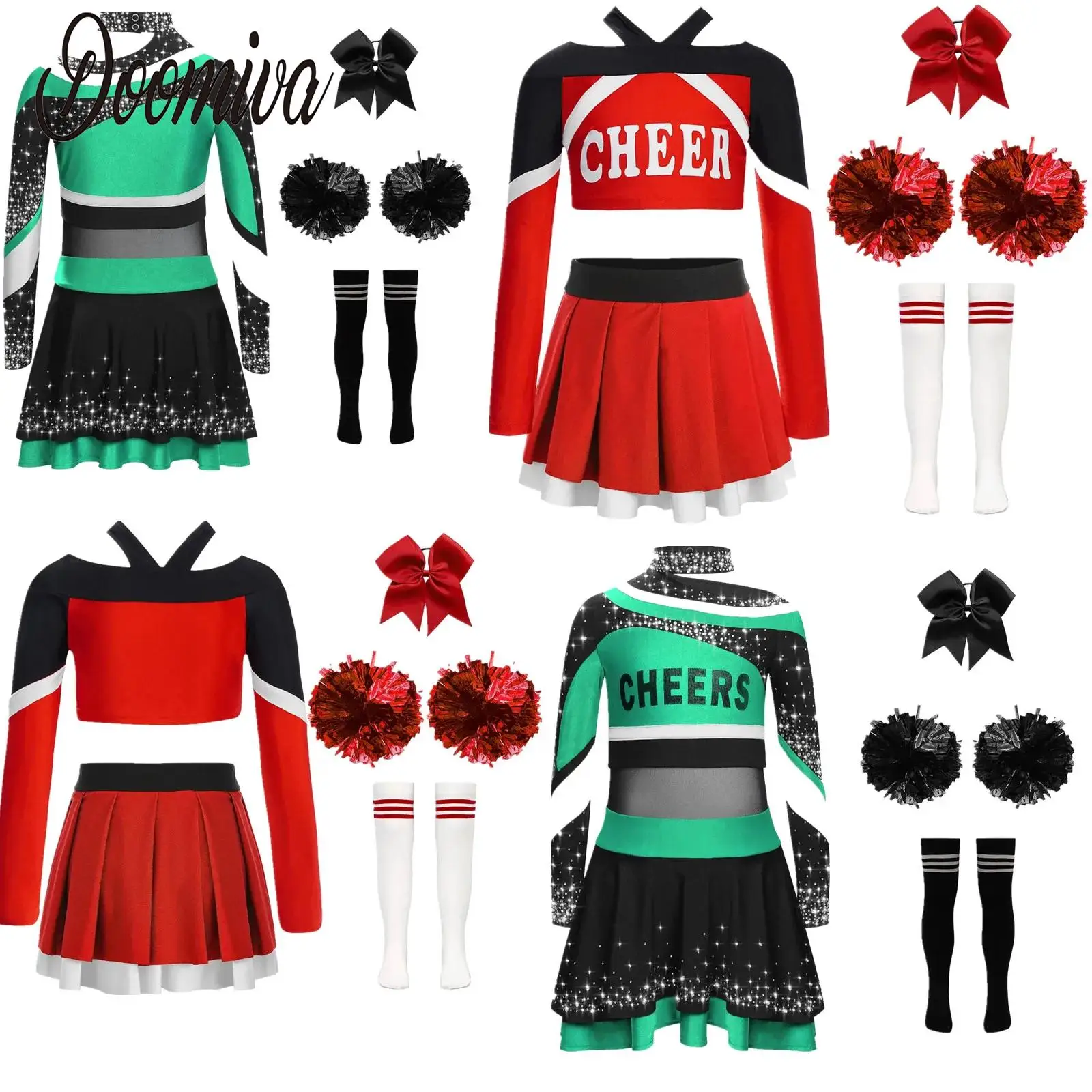 

Girls Cheerleading Uniforms High School Cheer Dance Outfit Cheerleader Costume Halloween Carnival Party Cheerlead Uniforms Suits