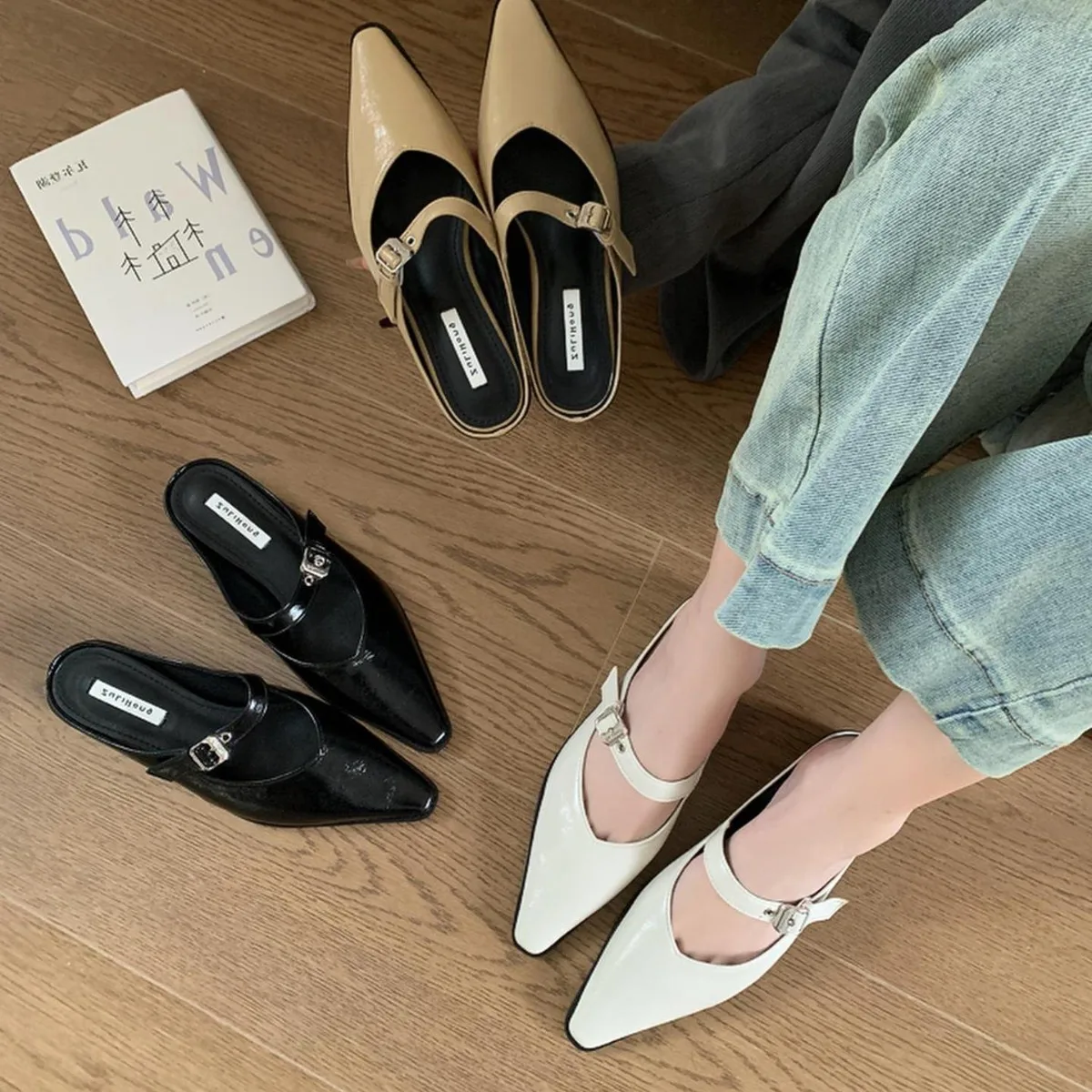 Shoes Woman 2024 Female Slippers Cover Toe Shallow Luxury Slides New Flat Designer Spring Sewing Rubber PU Shoes Shallow Slipper