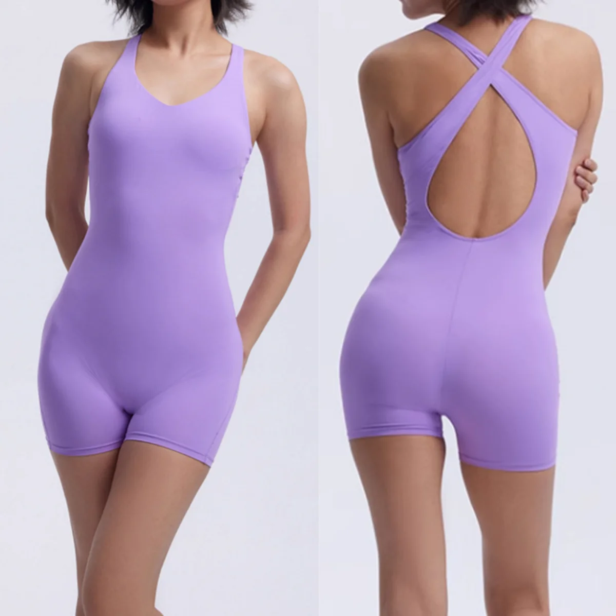 

Сексуальный спортивный комбинезон с открытой спиной, короткий, женский, цельный, без рукавов, для фитнеса, йоги, спортивный комплект для женщин