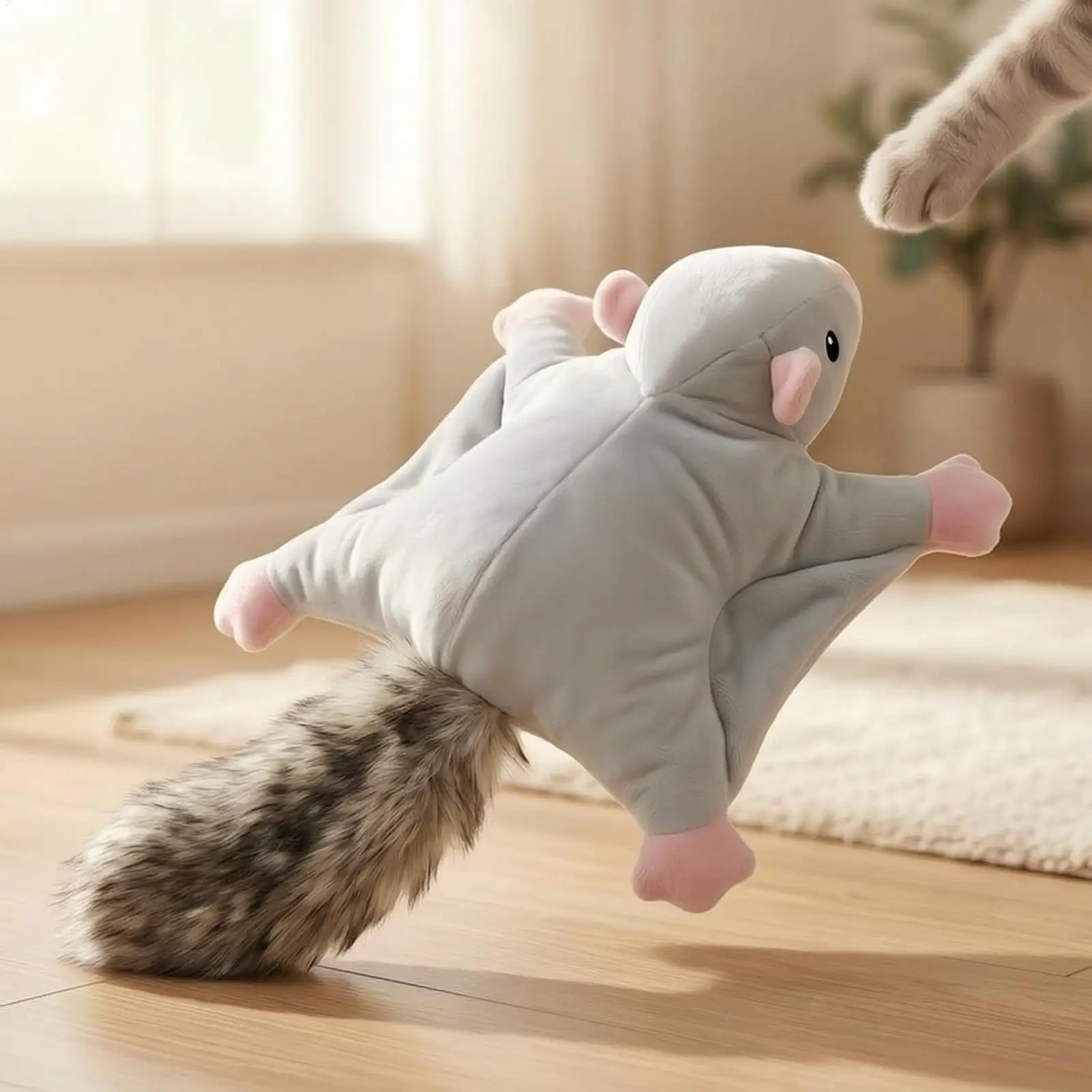 Jouet pour chat d'intérieur en forme d'écureuil volant, jouet couineur pour chat d'intérieur, idéal pour les petites, moyennes et grandes races
