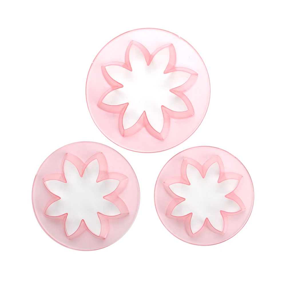 

Free Shipping Plastic 3pcs Daisy Shape Plunger Cookie Cutters Cake Fondant Molds Set HB0588