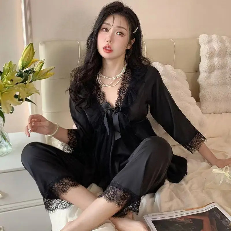 New Pajamas Women's Popular Pajamas Cool Seven-quarter Sleeves Popular Thin Loungewear Two-piece Suit Comfortable and Breathable