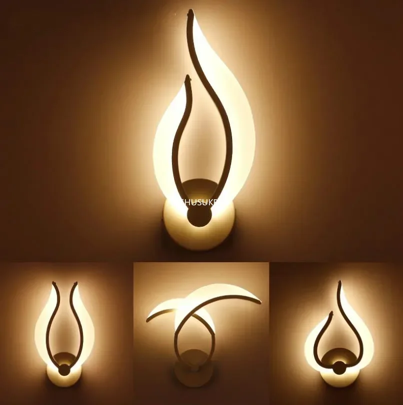 Modern LED Flame Wall Lamps For Bathroom Bedroom Acrylic Wall Sconce Warm White Indoor Lighting AC90-265V Room Beside Light