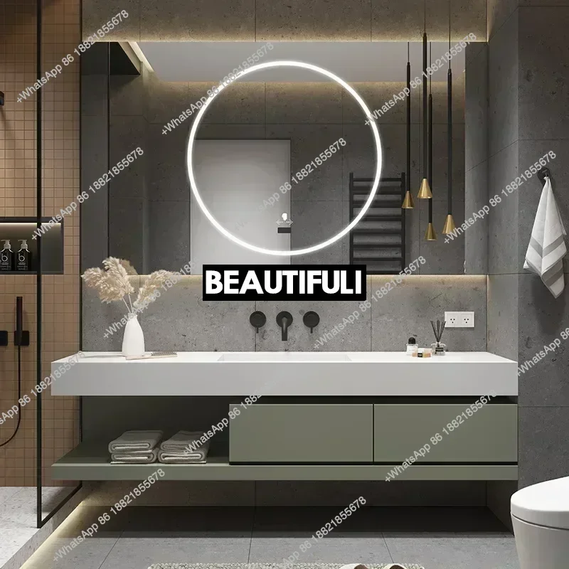 Z136Cabinet Bathroom Smart Mirror Cabinet Slate Ceramic Integrated Washbasin Bathroom Vanity Cabinet with Sink Bathroom Furnitur view 3