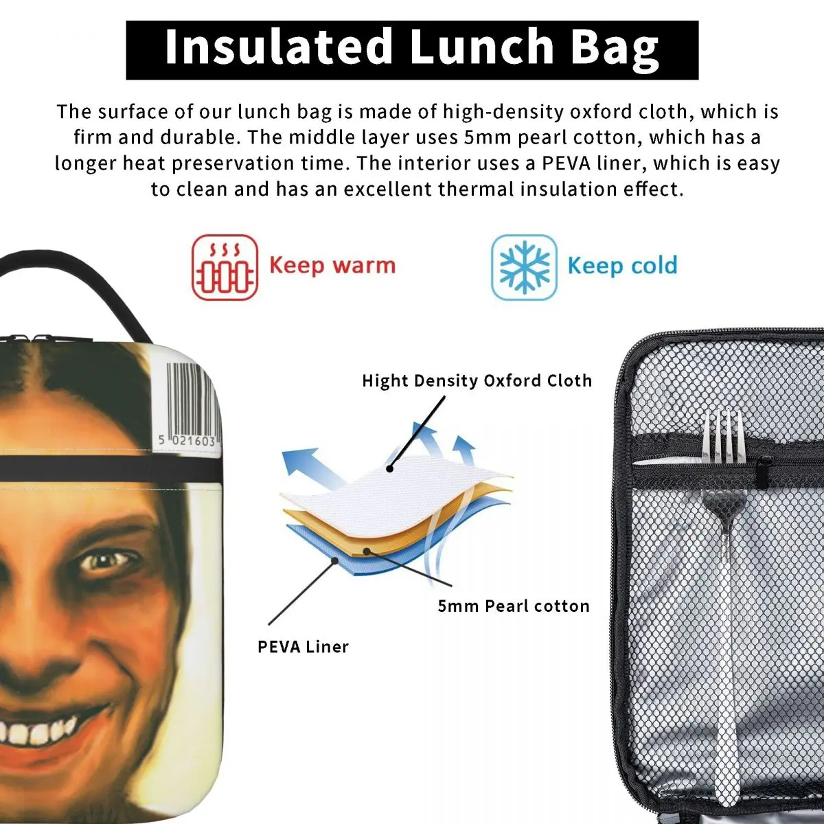 Aphex Twin Thermal Insulated Lunch Bags School Portable Bag for Lunch Thermal Cooler Lunch Box