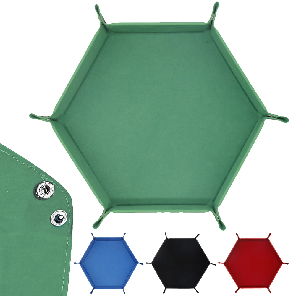 Rolling Folding Hexagon Tray PU Leather Dice Game Storage Tray Double Sided Storage Mat for Table Games