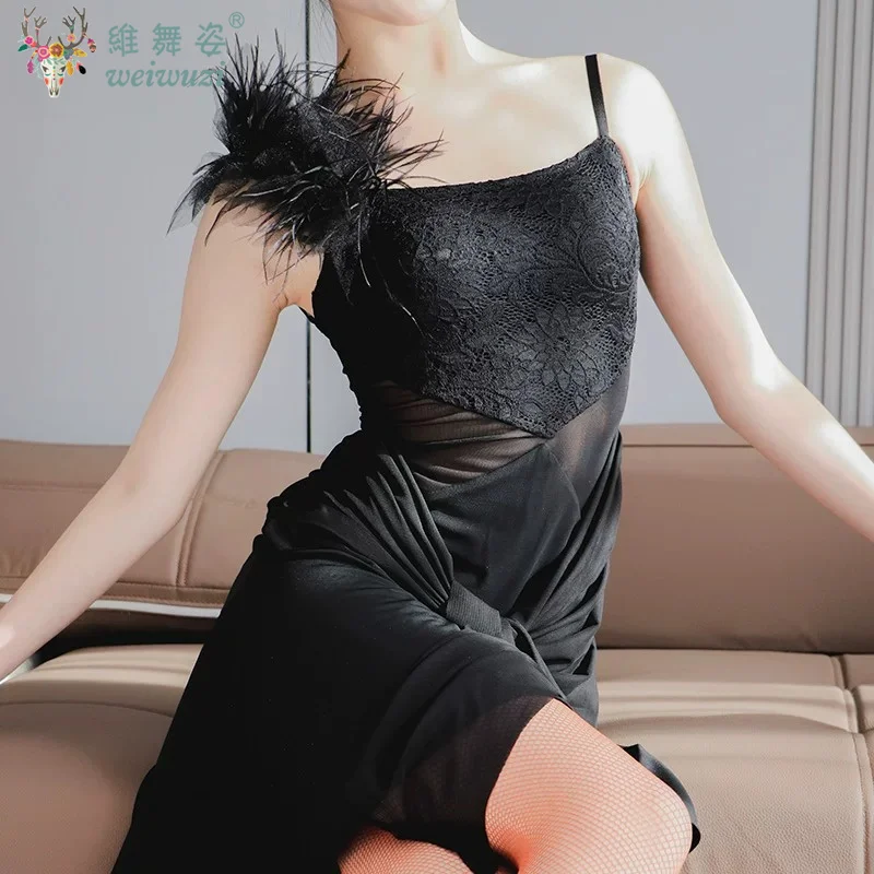 Latin Dance Professional Competition Clothes Mesh Suspender  Dress Womens Sexy Ballroom Skirt Practice Wear Prom Stage Costume view 6