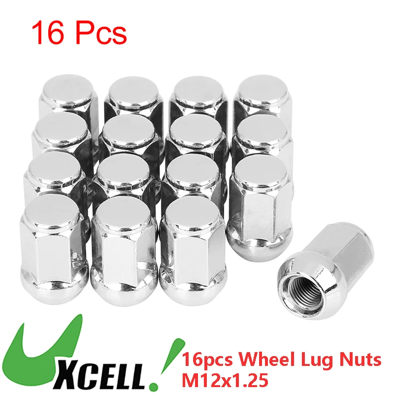 UXCELL 16 Pcs M12x1.25 Chrome Bulge Acorn Wheel Lug Nuts Cone Seat for Car Auto Wheel Replacement Parts Steel Lugnuts