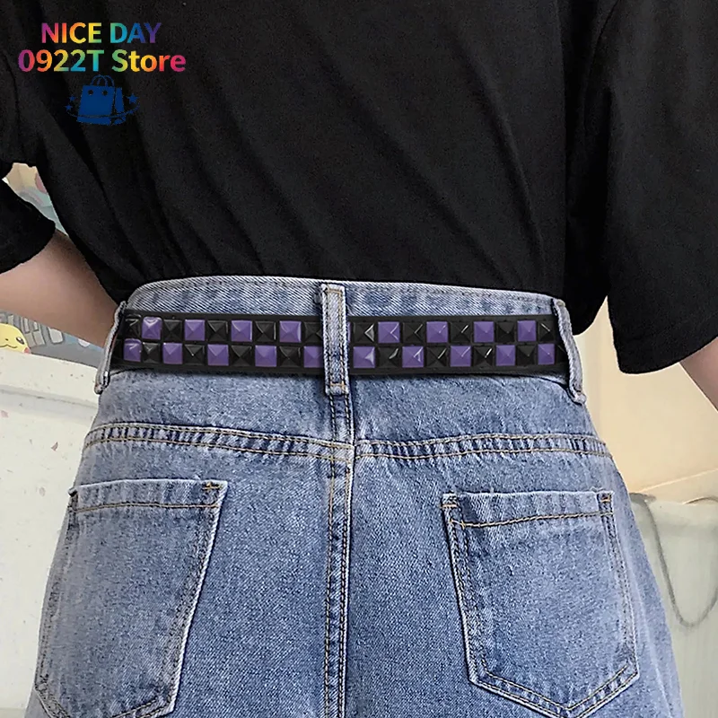 Unisex Y2K Hip‑Hop Punk Belt, Purple Rivet PU Leather Pin Buckle Waistband, Fashion Accessories For Jeans Outfit@#X