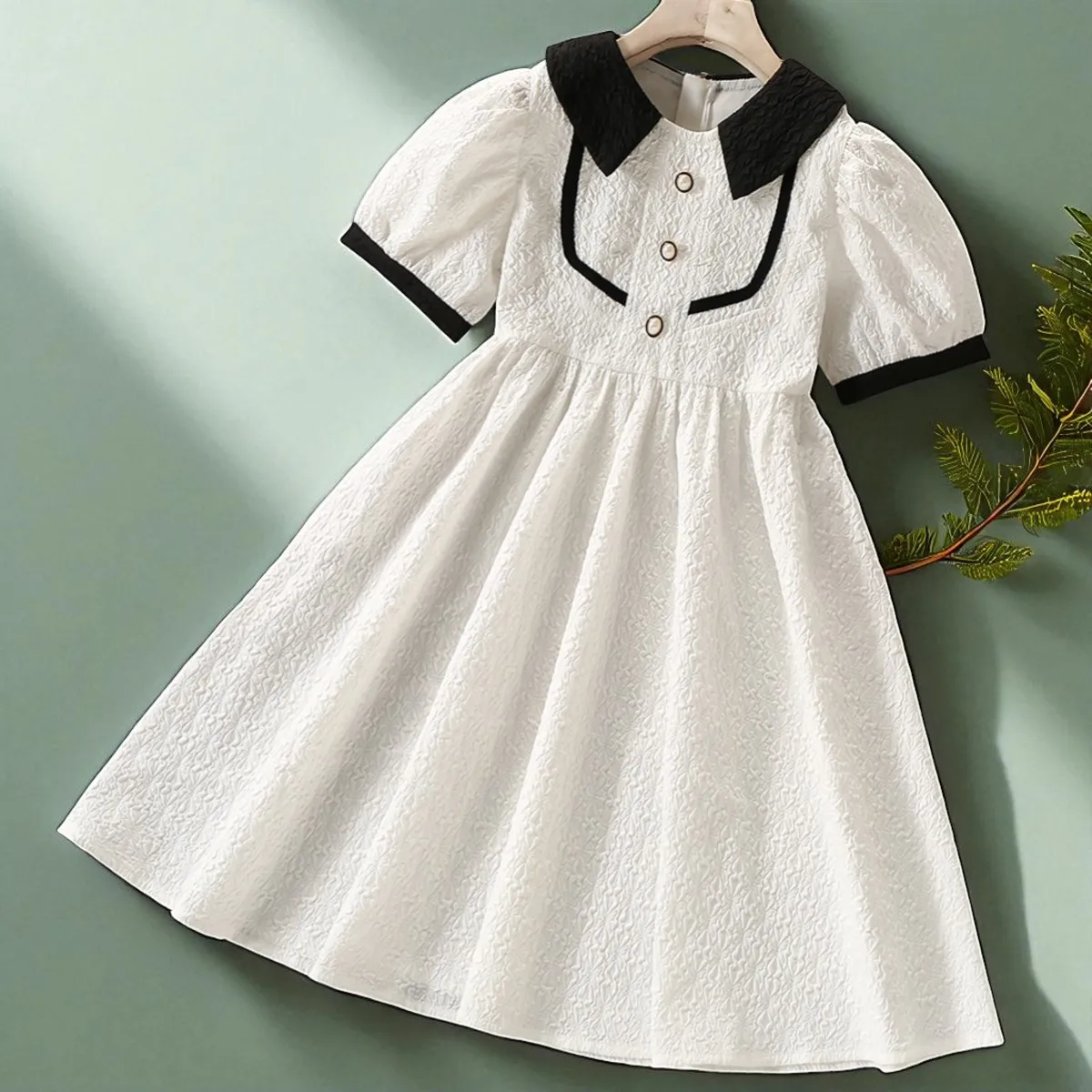

Summer Kids White Dresses for Girls Clothes Teenagers Preppy School Short Sleeve Party Dress Baby Children Costume 8 10 12 Years