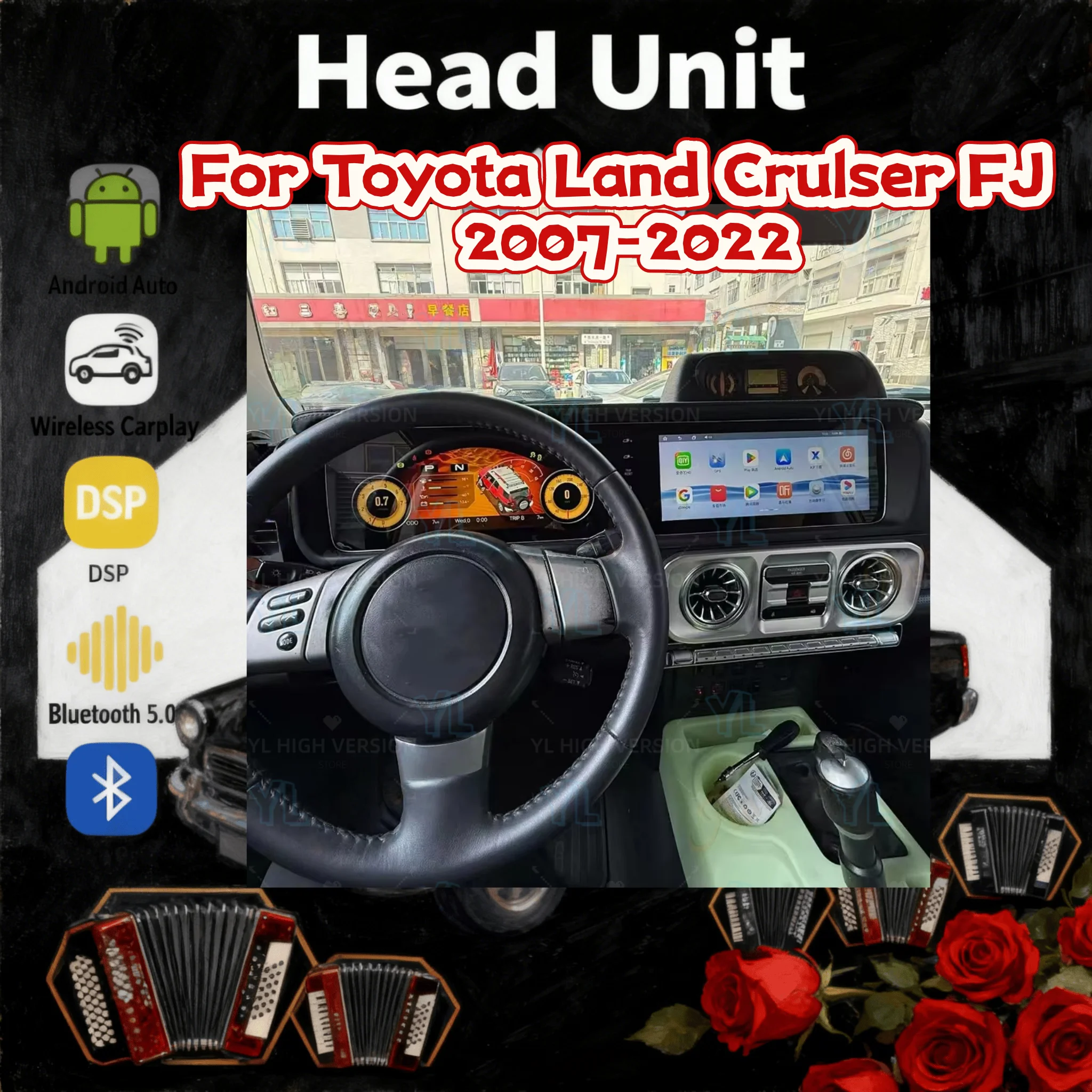 Wireless Carplay Dual Screen Android14 Car Screen Radio For TOYOTA FJ Cruiser 2007-2022 Multimedia Player Car GPS Head Unit 4G