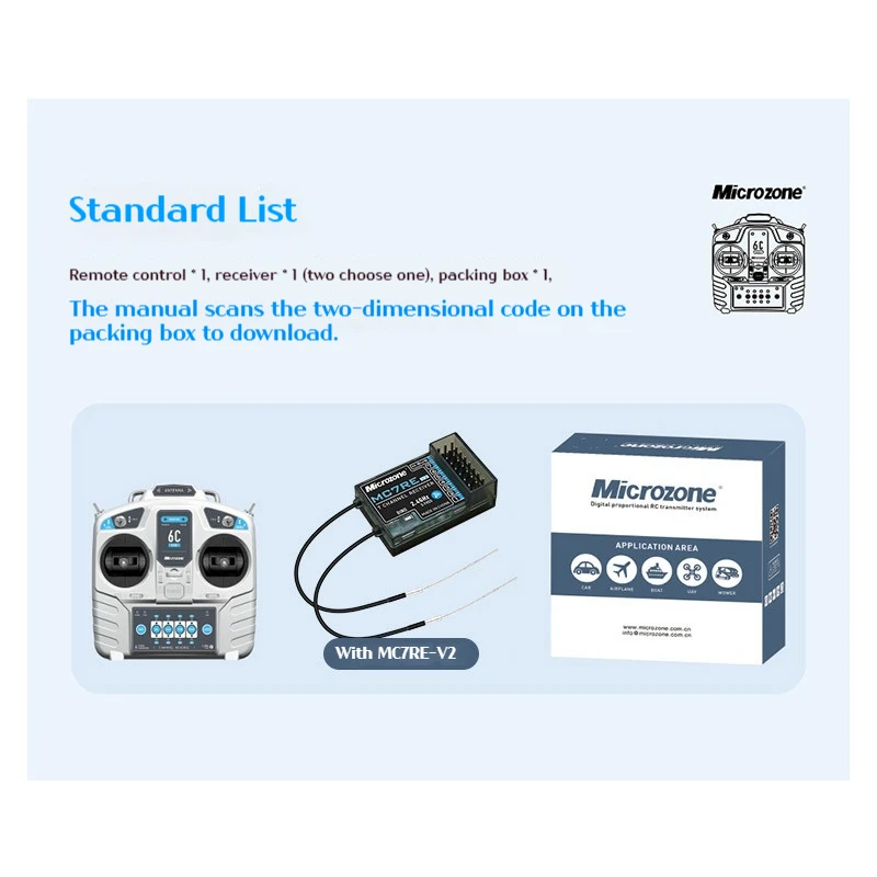 MicroZone MC6C 6C-Mini V2 2.4G 6CH Kontroler Nadajnik MC7RB Odbiornik System radiowy do RC Stałopłat / Samochód / Łódź Samolot Zabawka