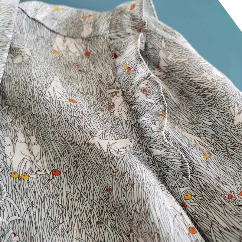 Birdtree, chemisier imprimé 100% soie véritable 17MM, chemises à Double crêpe froissée pour femmes, hauts à manches longues, nouvelle chemise 2025 T5D314JF