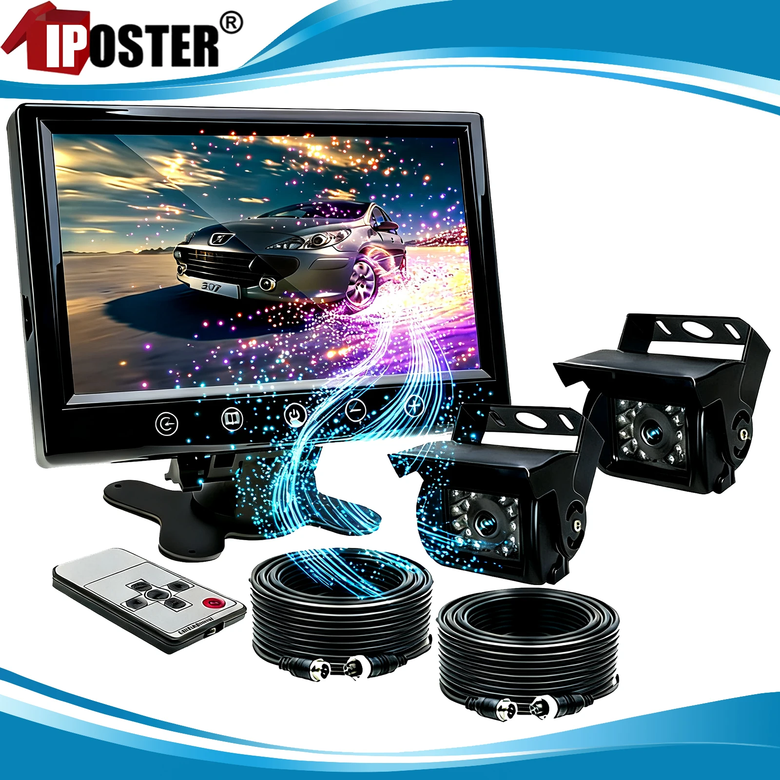 

iPoster 9" Monitor 2x 4 PIN 800TVL Rear View Reversing Cameras 2x 10m 4pin Video Cables Kit For Truck Caravan Rv