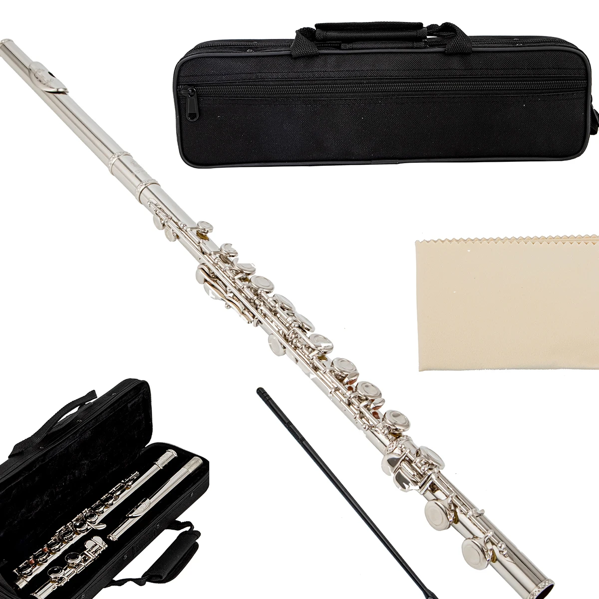 AUROUS MNC-D6 16 Closed Cell C Flute Carved flute head with Case, Tuning Rod and Cloth, Glove Nickel Siver