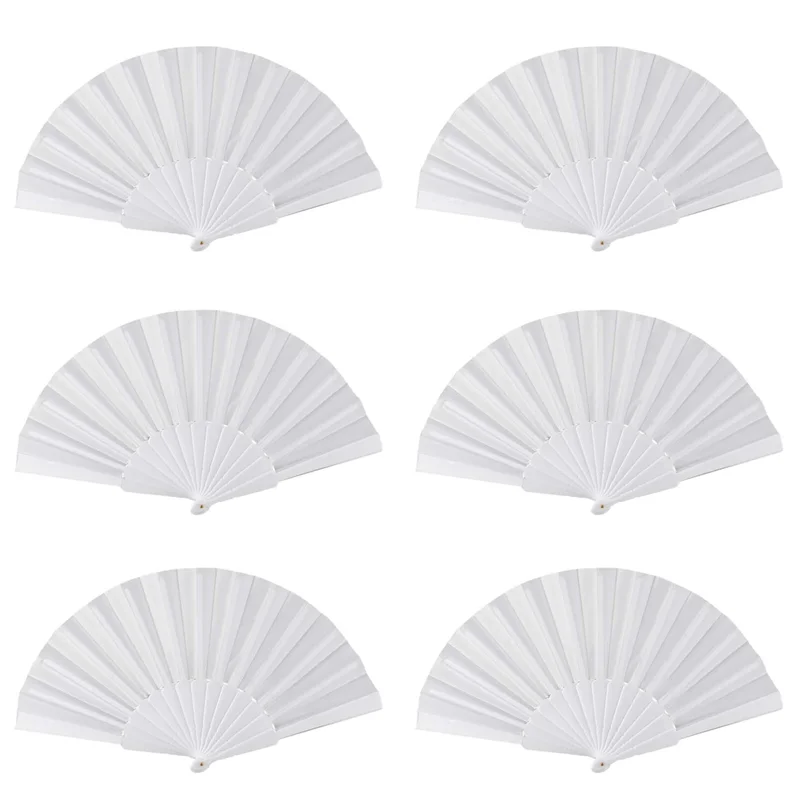 Ventilador dobrável de mão de tecido plástico 6X para senhoras homens branco