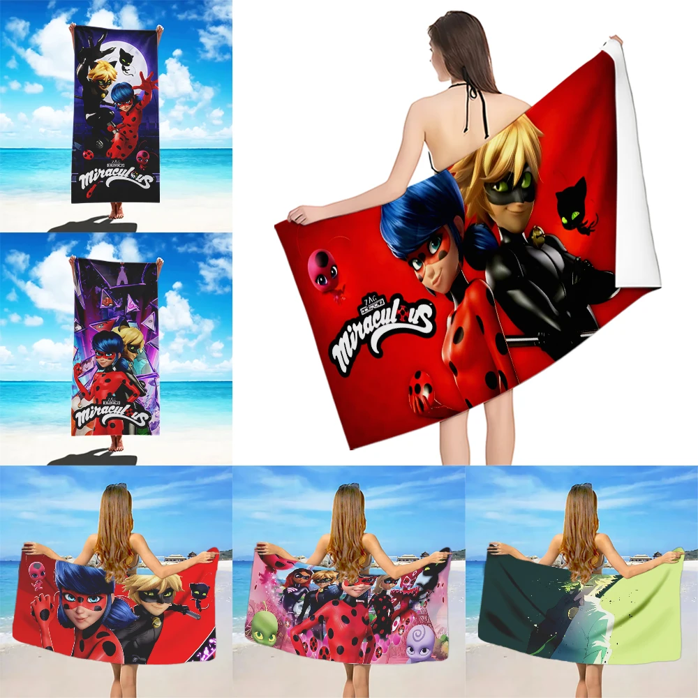 Cartoon Beach M-M-Miraculous Towel Microfiber Sand Free Quick Dry Soft Sandproof Pool Towels Gift for L-L-Ladybugs Travel Shower