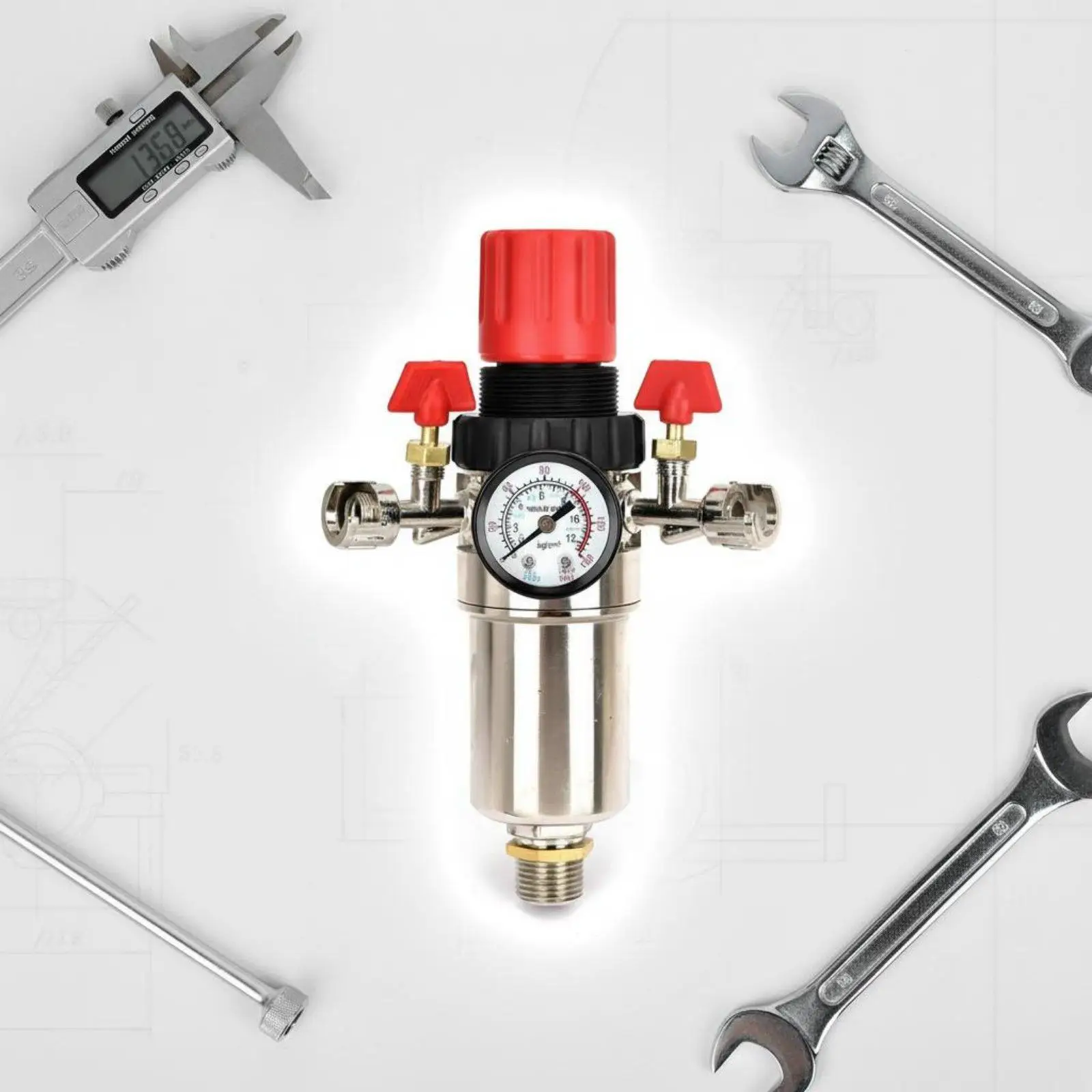 Air Pressure Regulator Dual Outlet Moisture Separator Fast Connect Air Compressor Attachment for Tool Efficiency