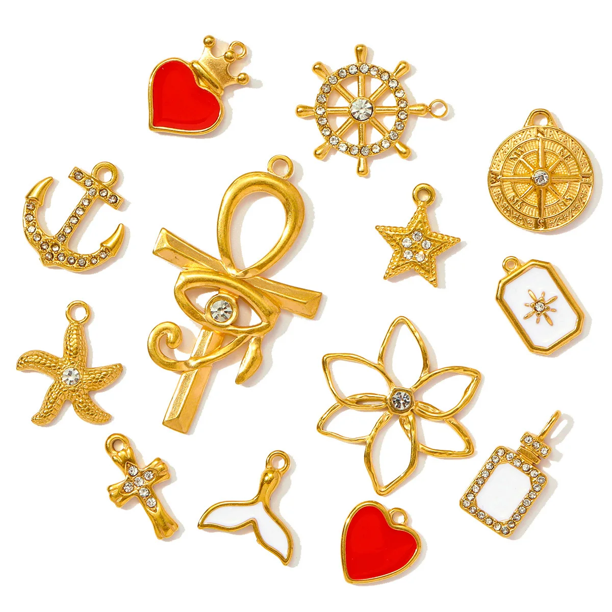 5pcs/Lot Stainless Steel Enamel Heart DIY Charms Anchor Star Rudder Mermaid Tail Cross Pendants Necklace Making Women Jewelry