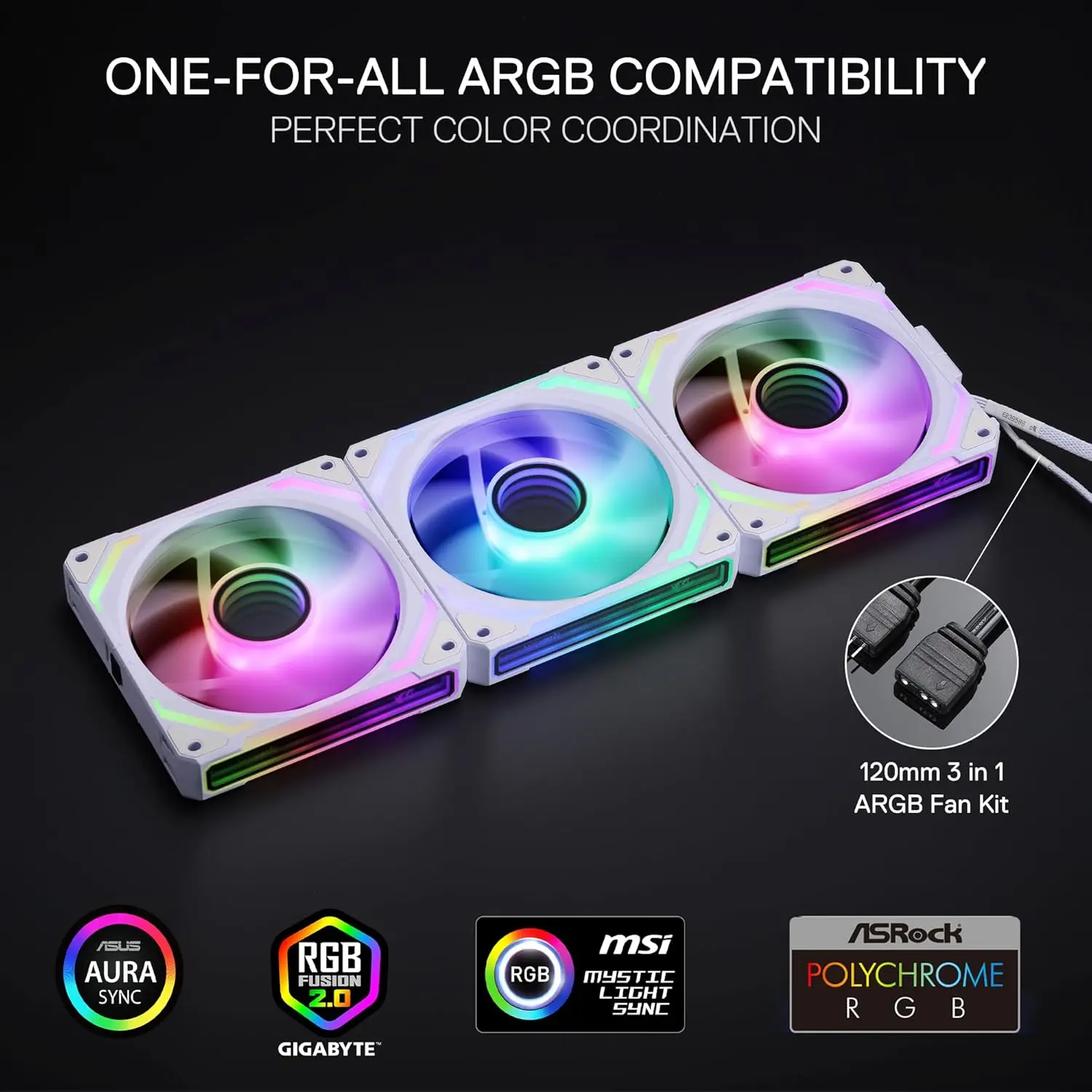 Redragon GCF012 Standard 120mm 4 Pin PWM PC Case Fan for Radiator/Computer Case Cooling, 120x120x25mm, 3 Pack, White