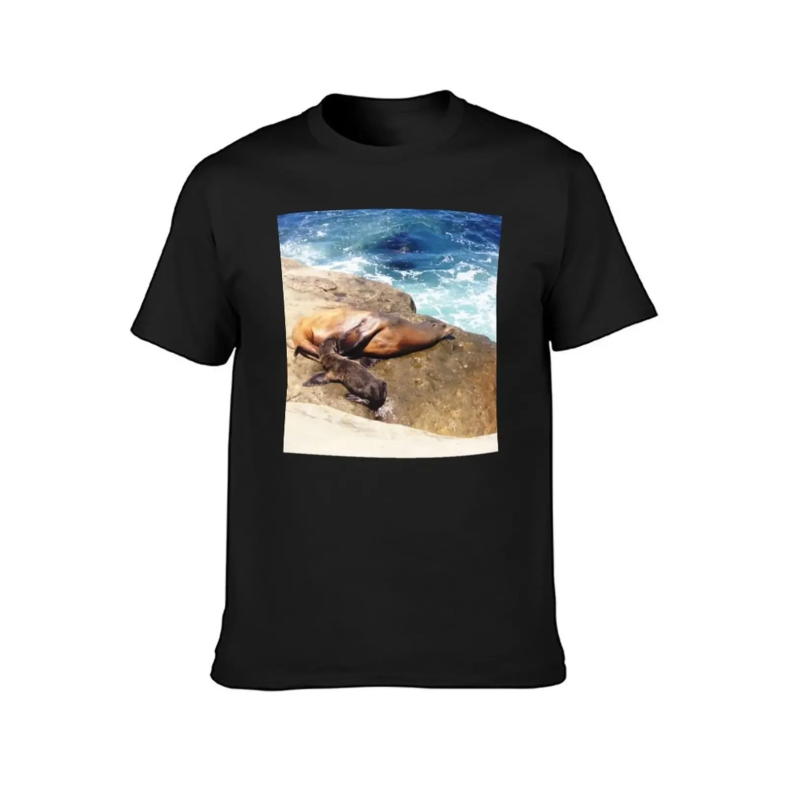 Sun Bathing in California Mother and Daughter Seal T-Shirt basketball graphic tees korean fashion black t-shirts for men