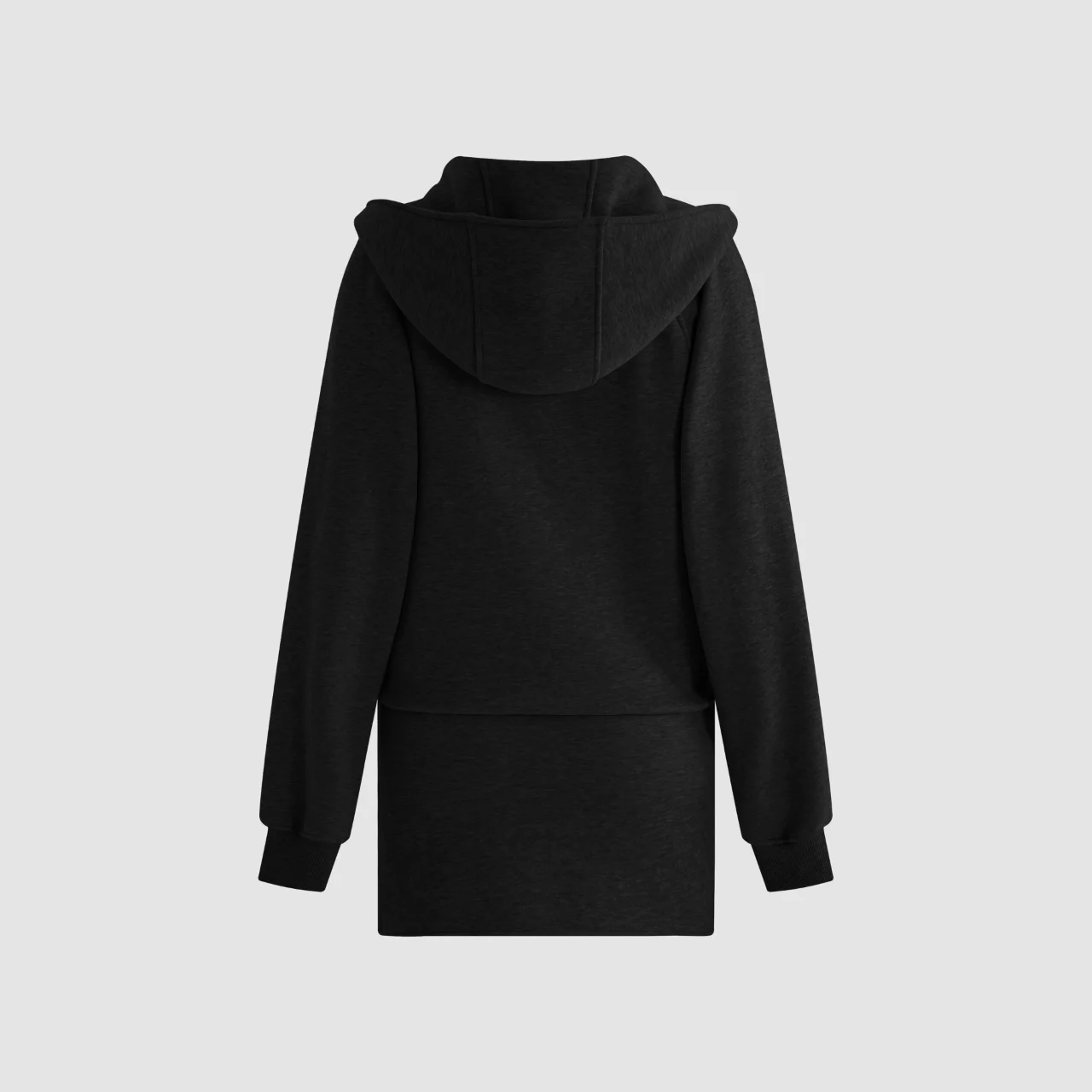 2026 Heavyweight Fleece-Lined Hoodie Dress – Long Sleeve Wrap-Style Sweatshirt Dress with Drawstring Waist in Heather Grey/Black
