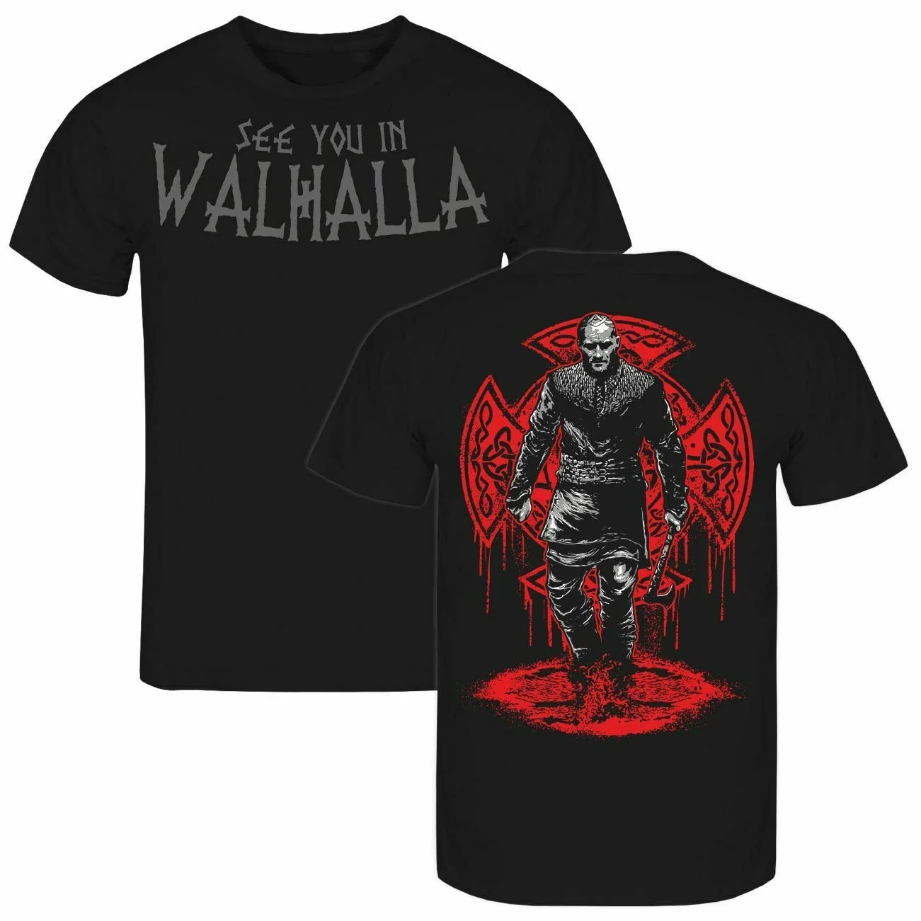 

2 Sides See You In Walhalla Wikinger Heiden Odin Thor Rune Men's 100% Cotton Casual T-shirts Loose Top Size S-3XL