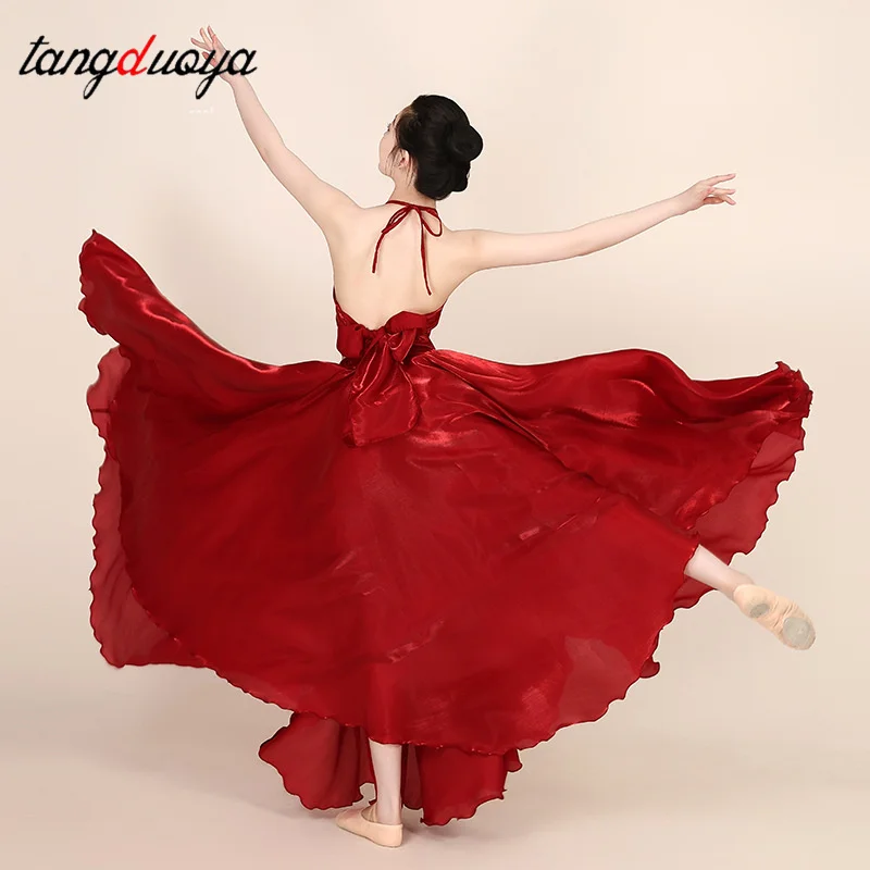 

Women Belly Dance Half Skirt Pearl luster Ballet Classical Dance Performance Elegant Practise Long Skirts