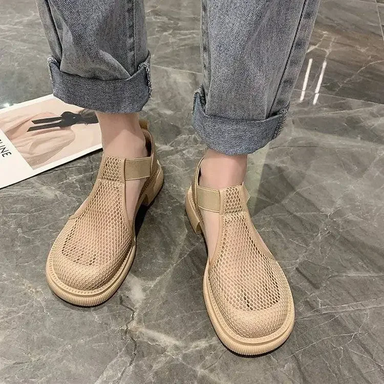 2023Closed Toe Sandals Black Shoes for Women Summer Breathable Beige Medium Fashion New Flat Comfort Girls Outside Buckle