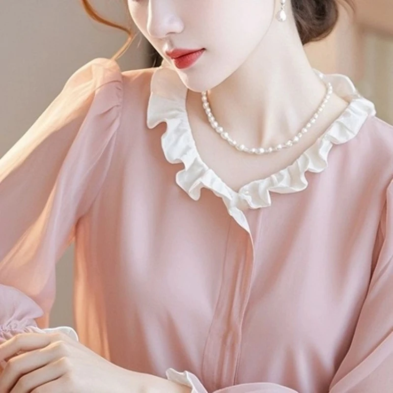 

Temperament Simplicity Contrast Shirt Tops Spring New Long Sleeve Loose Patchwork Fashion Blouse Elegant Korean Women Clothing