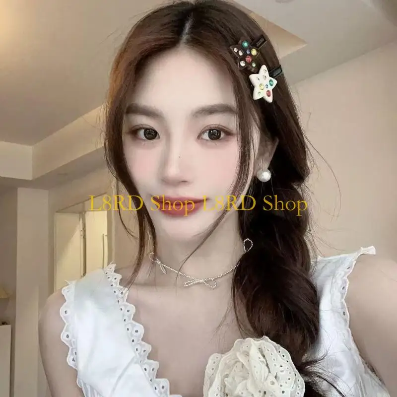 L8RD Rhinestones Hairpins With Five Point Star Type Small Size For Quick Touching Easy Styling