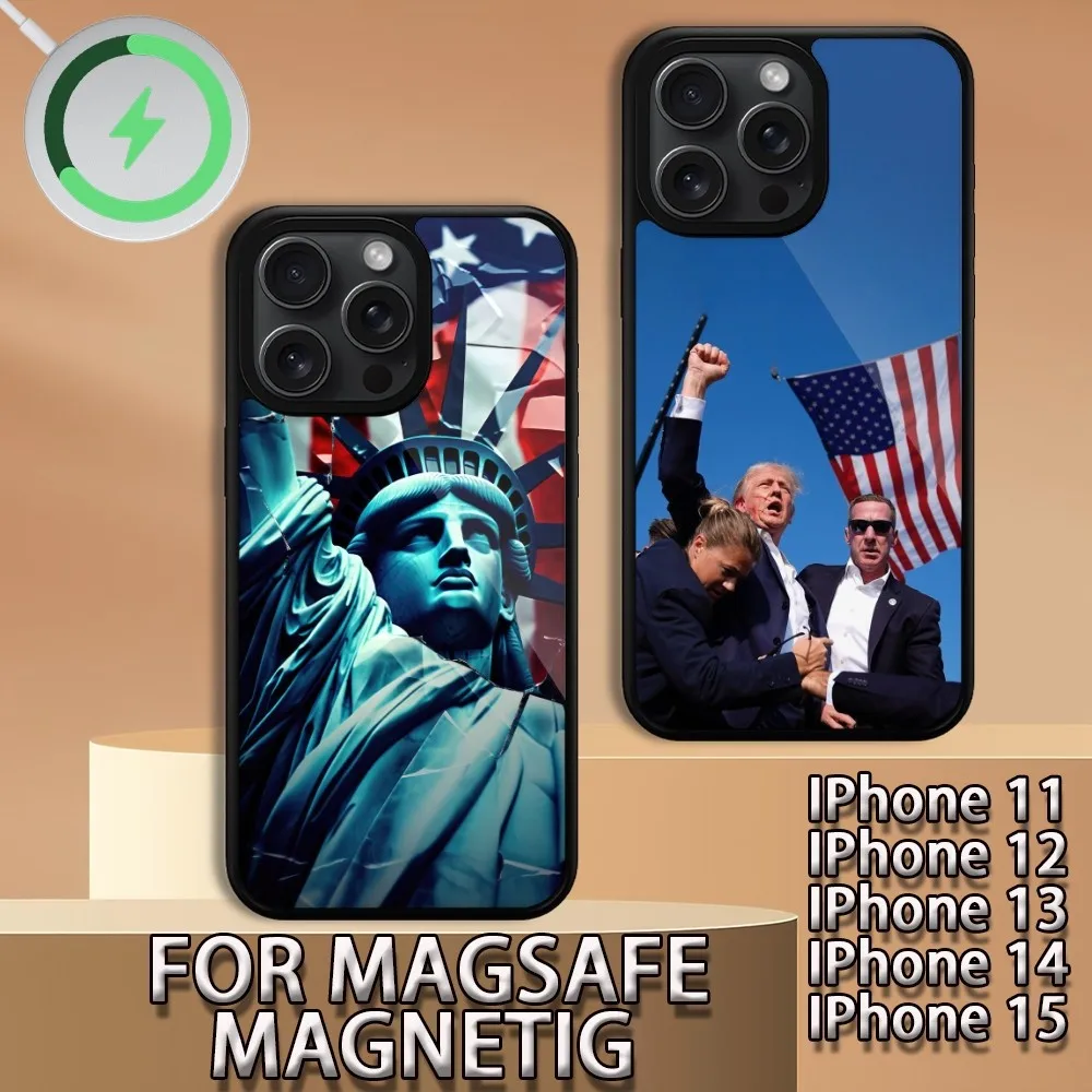 American Flag USA Eagles T-Trump  Phone Case For iPhone 15 14 13 12 11 Pro Max Plus Magsafe Magnetic Wireless Charging Cover