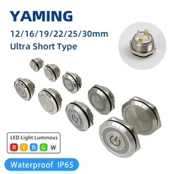 3pcs 12/16//19/22/25/30mm Momentary Reset Short Metal Push Button Switch DIY Ultrathin Lamp Waterproof Touch With LED Light