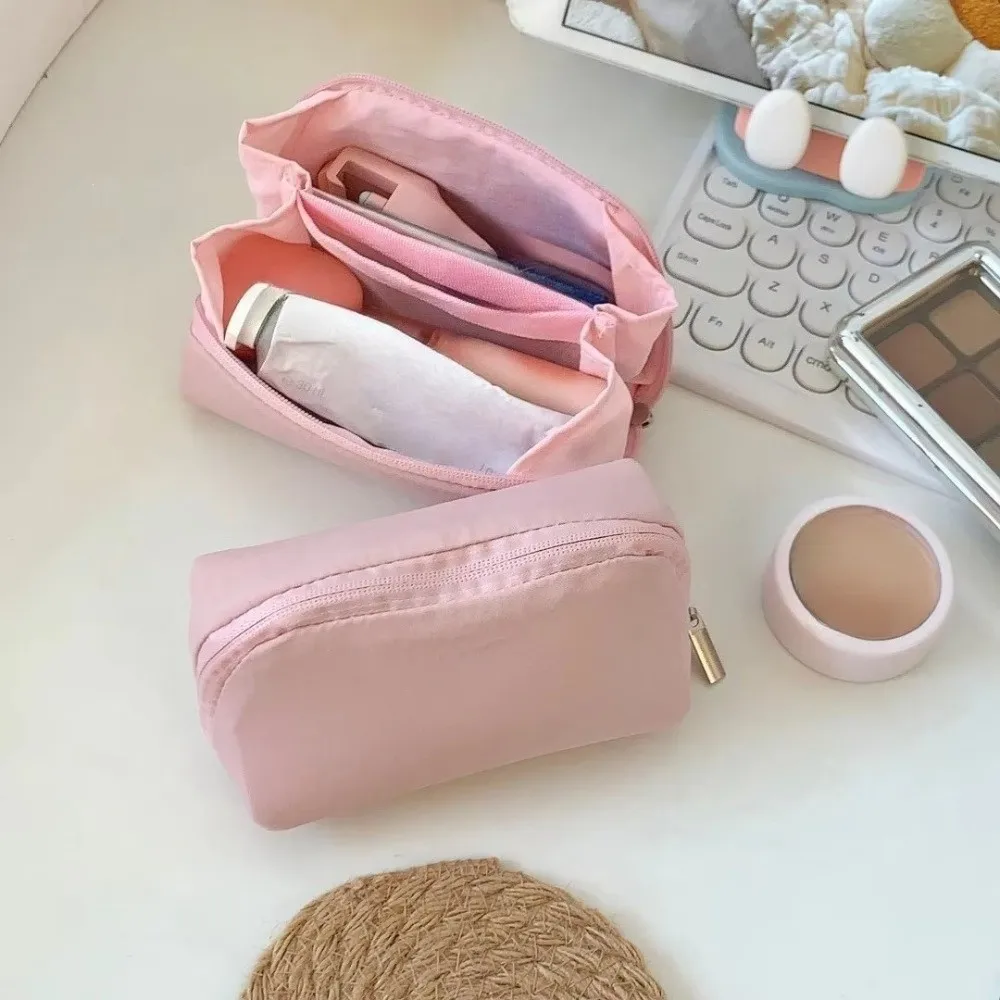 Portable Size Makeup Bag Solid Color Mini Design Cosmetic Storage Pouch Daily Storage Multi-Compartment Pencil Case For Girls