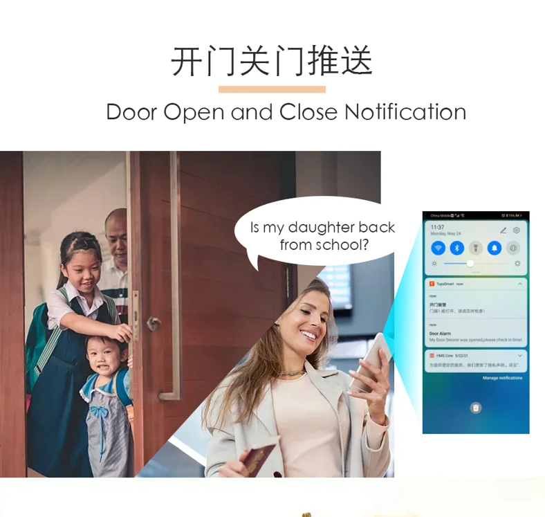 TYSH Tuya WiFi Smart Door Sensor Smart Home Door Open/Closed Detectors Window Sensor Smart Life Works With Google Home Alexa