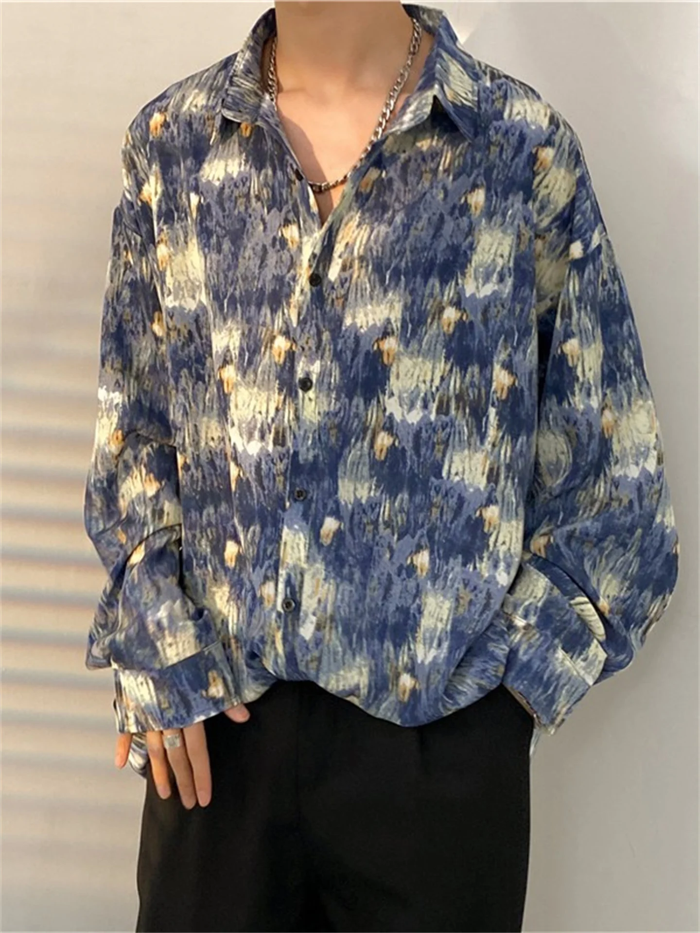 

Loose Fit Men's Tie Dye irt Casual Long Sve Autumn Faion Streetwear Hip Hop Couple Outfit Japanese Sle Haome
