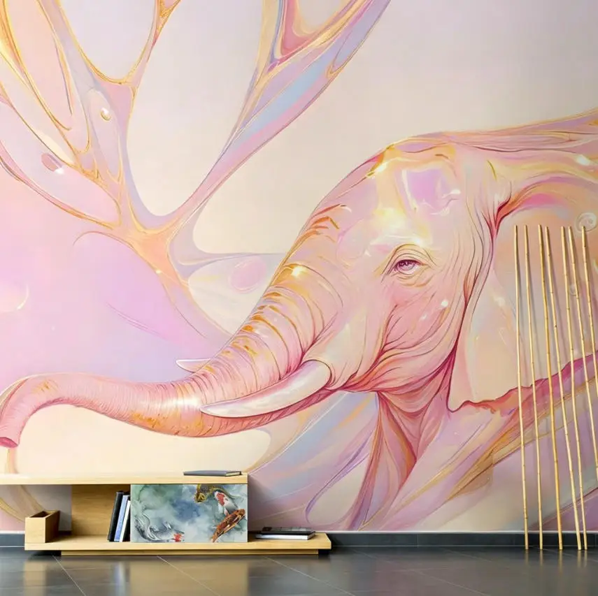 Customize wallpaper of any size cartoon 3D hand drawn colorful plant elephant wallpaper children's room background wallpaper