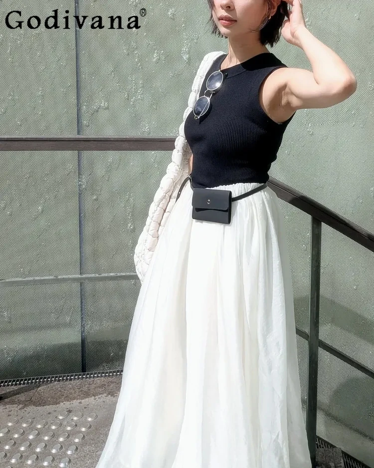 

2025 New Japanese Style Fashion Sweet Mesh Patchwork Knitted Sleeveless Dress Women Slim Fit Elegant Daily Basic Fairy Dress