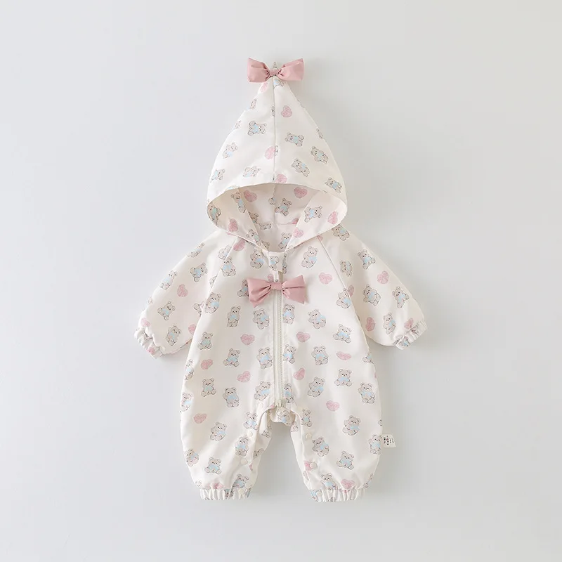 Baby Clothes Baby Girl Out Onesie Spring and Autumn Cute Super Cute Climbing Clothes Long Sleeve Hooded Romper Full Moon Clothes