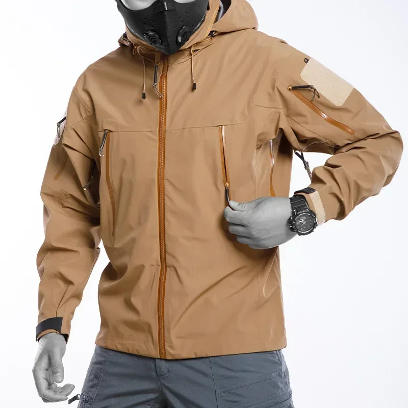 

Rainstorm Waterproof Hardshell Tactical Jacket US Spring Autumn Thin Windproof Hooded Coat Men Outdoor Climbing Hiking Clothing