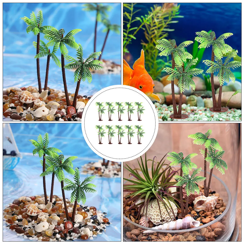 

10Pcs Premium Artificial Coconut Tree Realistic Faux Palm for Fish Tank Decor Aquarium Landscape Mini Scene Birthday Party Gift