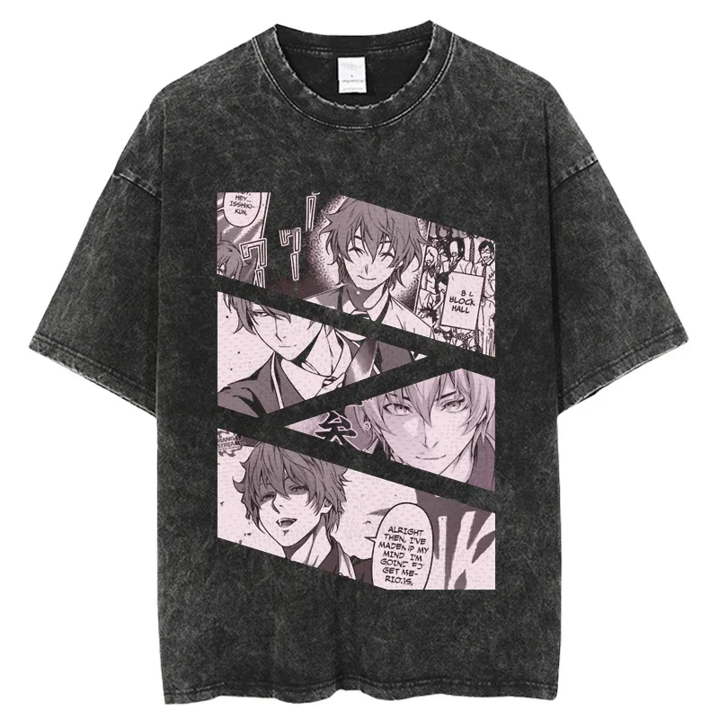 Wholesale Shokugeki no Soma Men T Shirts Hip Hop Streetwear Washed Japanese Anime Digital Printing Oversize Tops Harajuku Cotton