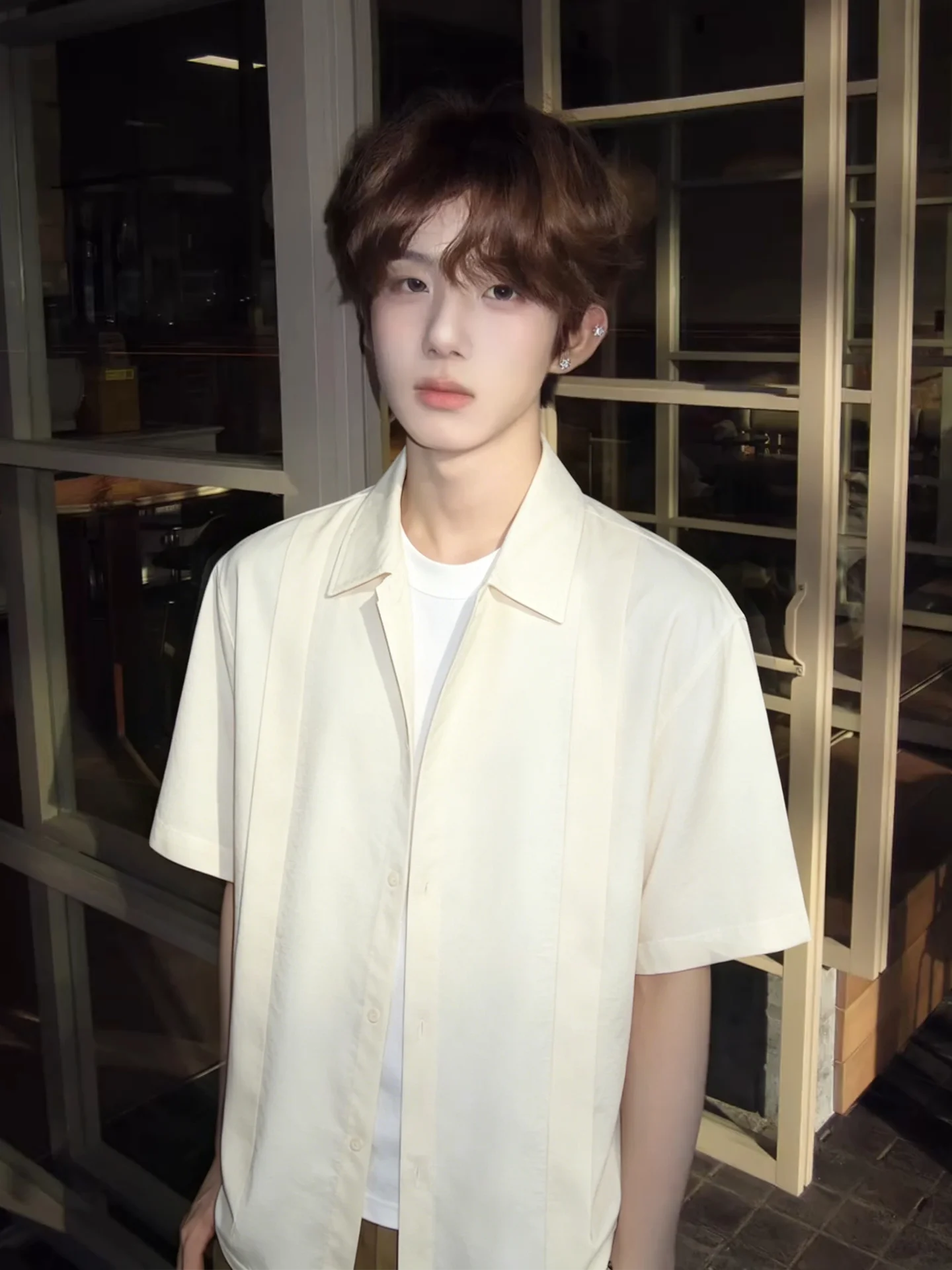 New Chinese Style Ice Silk Short Sleeve Shirt Men's Summer High Sensation Handsome T-Shirt Jacket Loose Fit Breathable Polyester
