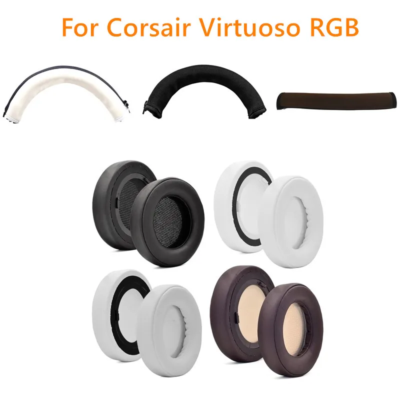 Leather Cushion Earpads Headbeam Replacement For Corsair Virtuoso RGB Headset Earmuffs Memory Foam Covers Headphone Ear Pads