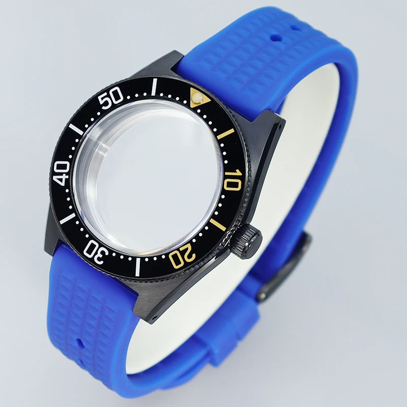 

40mm Diving Black Watch Case blue Rubber band Sapphire NH35 Watch parts For Seiko NH35 NH36/34 Movement 28.5mm Dial Tiger Whale