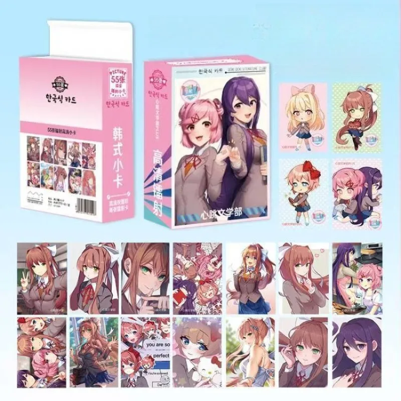 55-teiliges Set des beliebten Spiels Doki Doki Literature Club! Serie Spielkarten Cartoon Niedliche Charaktere Kreativität HD-Druck LOMO-Karten Fangeschenk – Detail 1