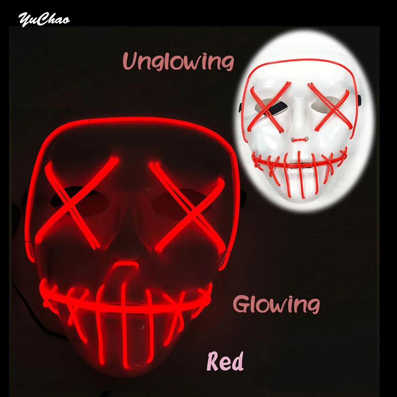 Máscara assassina de led, terror, halloween, acessórios de fantasia, máscara assustadora, fantasmas, máscara de dança, horror, máscaras brilhantes para homens