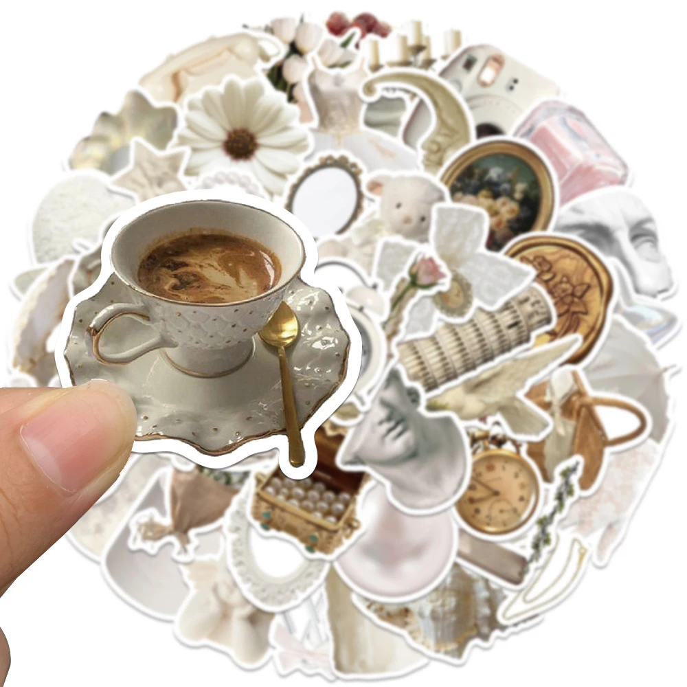 50PCS INS White Tender PVC Sticker DIY Aesthetic Decoration Scrapbooking Sketchbook Korean Stationery School Supplies for Kids